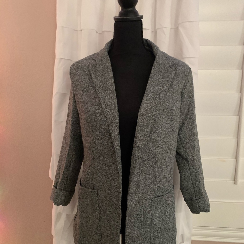 jacket blazer, tweed black and white.